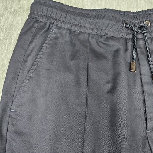 Isaia Pants 50R (32x27) Iconico Drawstring Trousers Wool Blend Italy Dark Blue - Picture 3 of 19