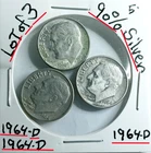 Lot of 3 Roosevelt Dimes 90% Silver all 3-1964-D VG Condition Look @ & Judge Gem