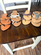 etc. Women's Flat Sandals US 6.5 Brown/White Braided Rhinestone Beaded