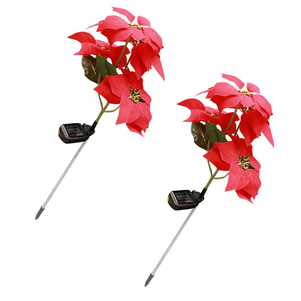 Red Insett 8Pcs Durable Solar Christmas Flower Lawn Insert Lamp Red for Outdoor ...