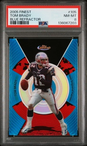 2005 FINEST BLUE REFRACTOR #105 TOM BRADY 272/299 PSA 8