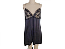 Vintage Gruppo La Perla Black Slip w/ Floral Lace Mesh Detail 100 Silk sz M/L