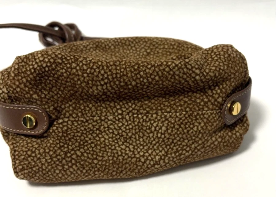 Vintage Borbonese Redwall Mini Shoulder Bag Suede Leather Birdseye Pattern Brown - Image 4 of 4