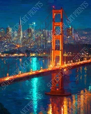 Golden Gate Bridge Art Print - 3 Sizes - Night in San Francisco Skyline Poster