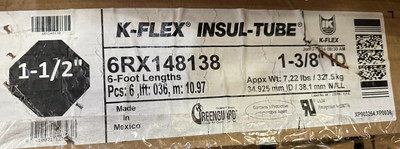 K-Flex Insul-Tube 6RX148138 - 1-3/8'' I.D. x 1.5'' Wall x 72'' Long - 4 Sticks