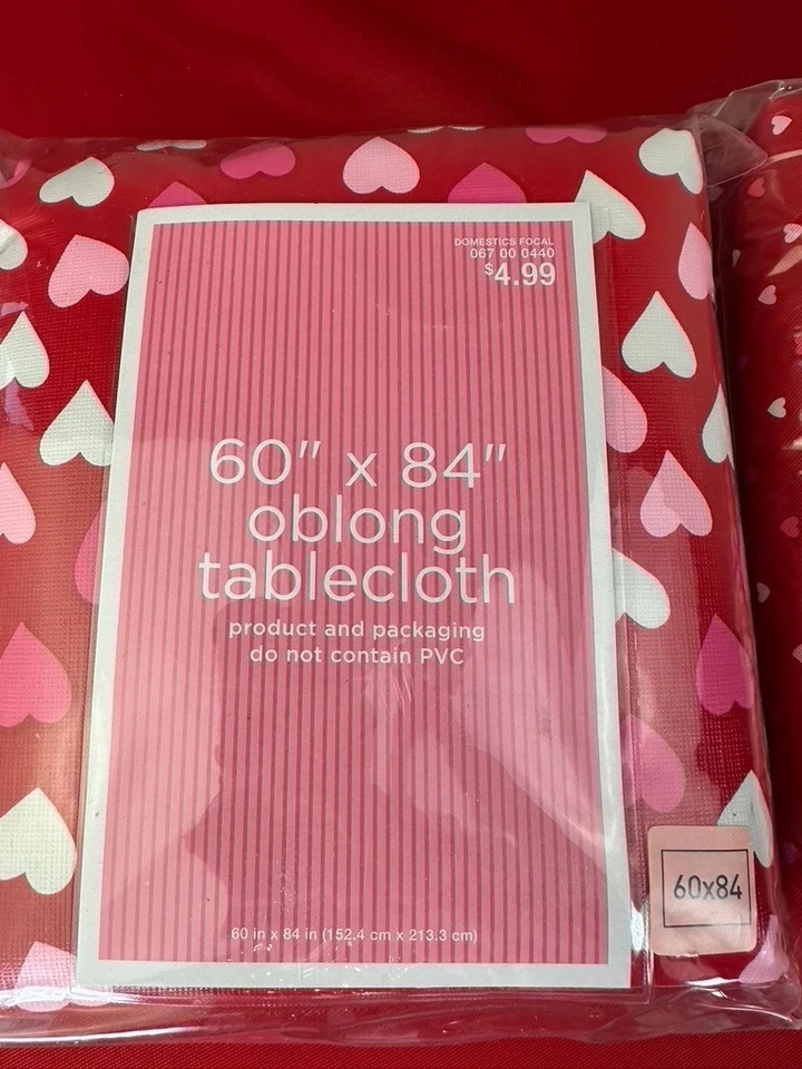 2 LOT Valentines Day Red Hearts Tablecloth Oblong 60 x 84 Holiday Home Decor - Image 2 of 4