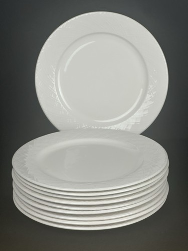 10 Gibson Lexington White Elements 10 5/8" Speiseteller - geprägter Gitterrand