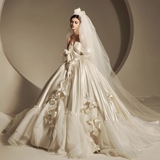 Lace Train Wedding Gown Latest Long Tulle Off Shoulder Strapless Bride Applique