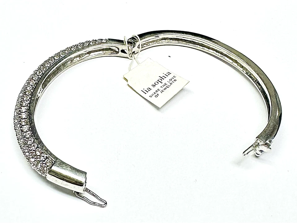 Brazalete Brazalete Lia Sophia "Glitterati" 3 Filas Cristal Corte Tono Plata Bisagras Foto 3 de 4
