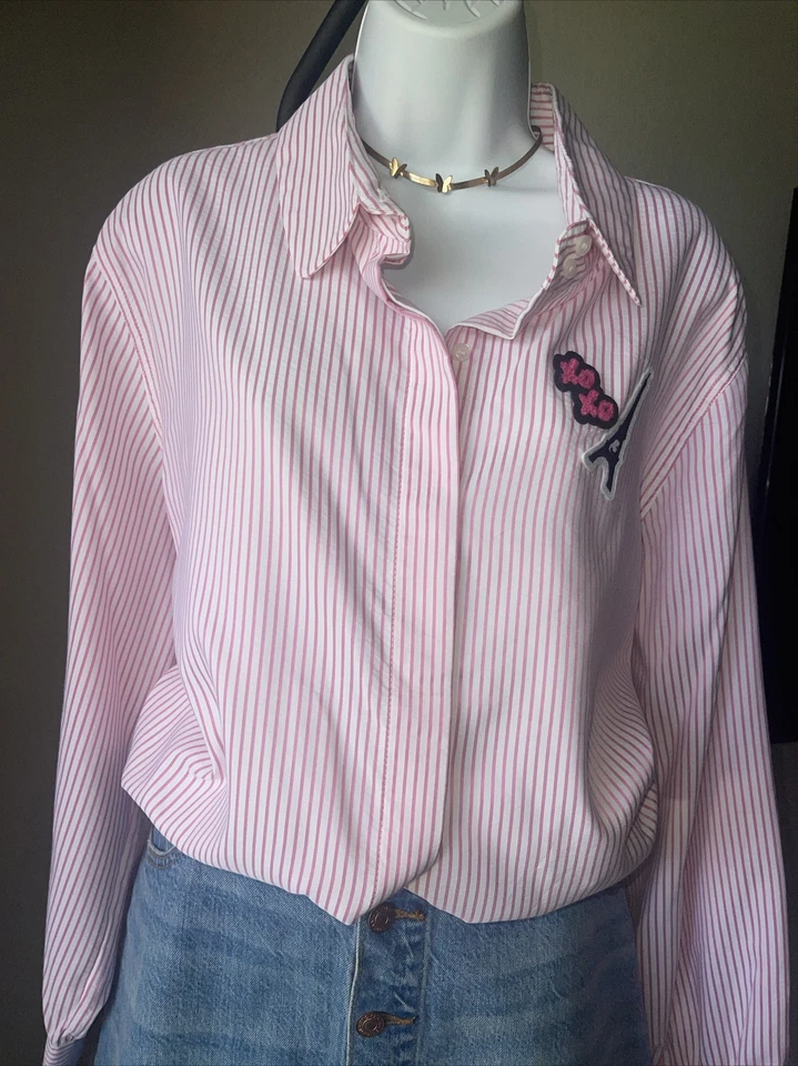 Camisa Karl Lagerfeld Paris Edición Limitada Rosa Rayas Mujer Talla XL NUEVA CON ETIQUETAS. Foto 2 de 4