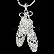 Black BALLERINA Slippers made with Swarovski Crystal Ballet Dance Shoes Necklace