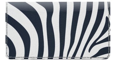 Zebra Print Designer Checkbook Cover, Credit Card Slots & Pen Loop