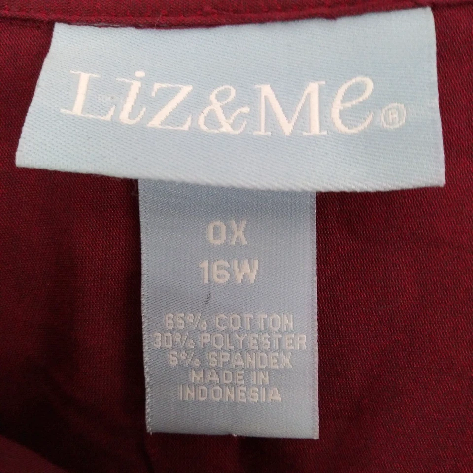 Liz & Me Shirt Womens 16W Burgundy Red Long Sleeve Button Up Blouse Top - Image 4 of 4