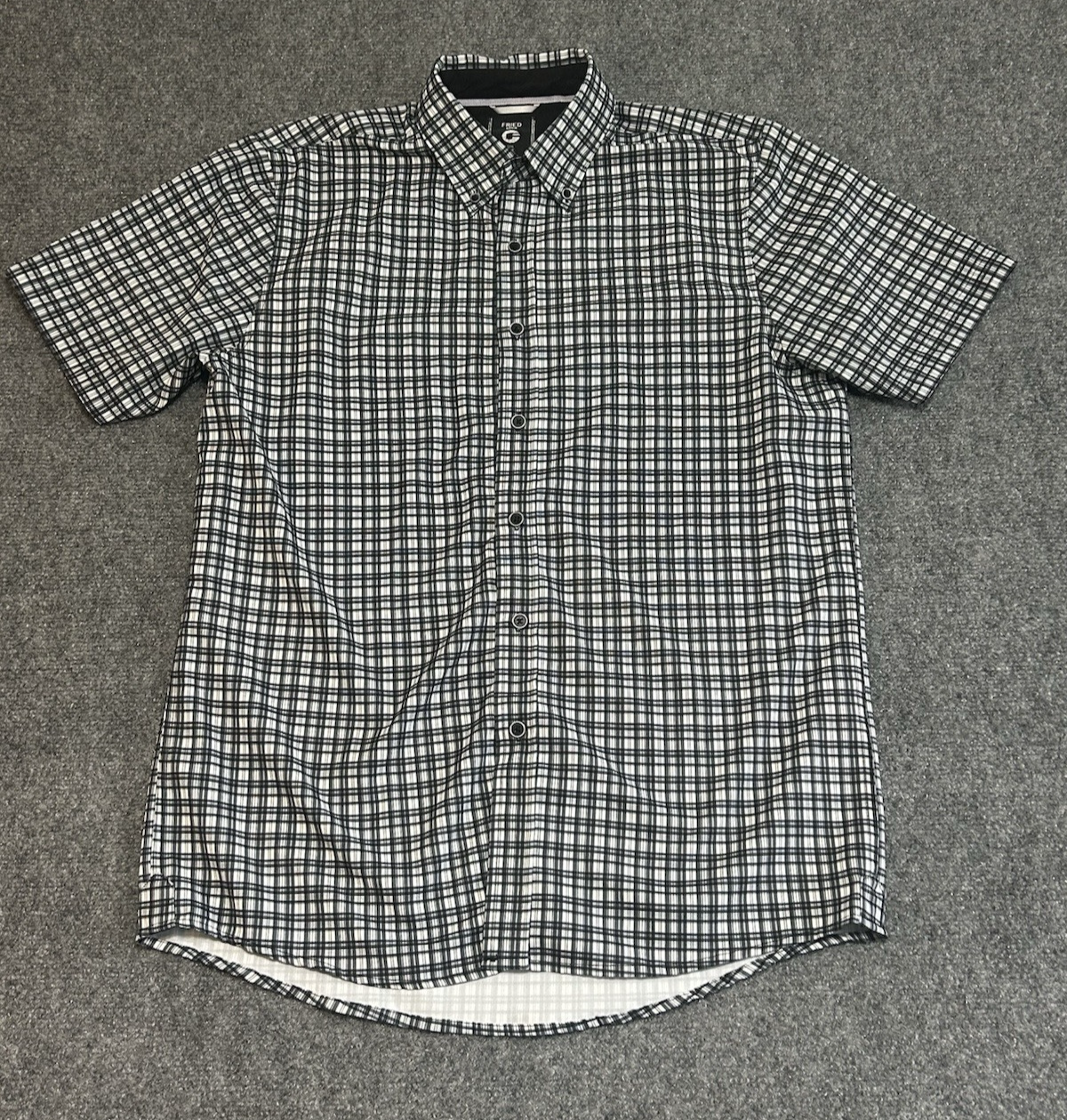 Fried Denim Button Up Short Sleeve Slim Fit Shirt Plaid  Men's M Black