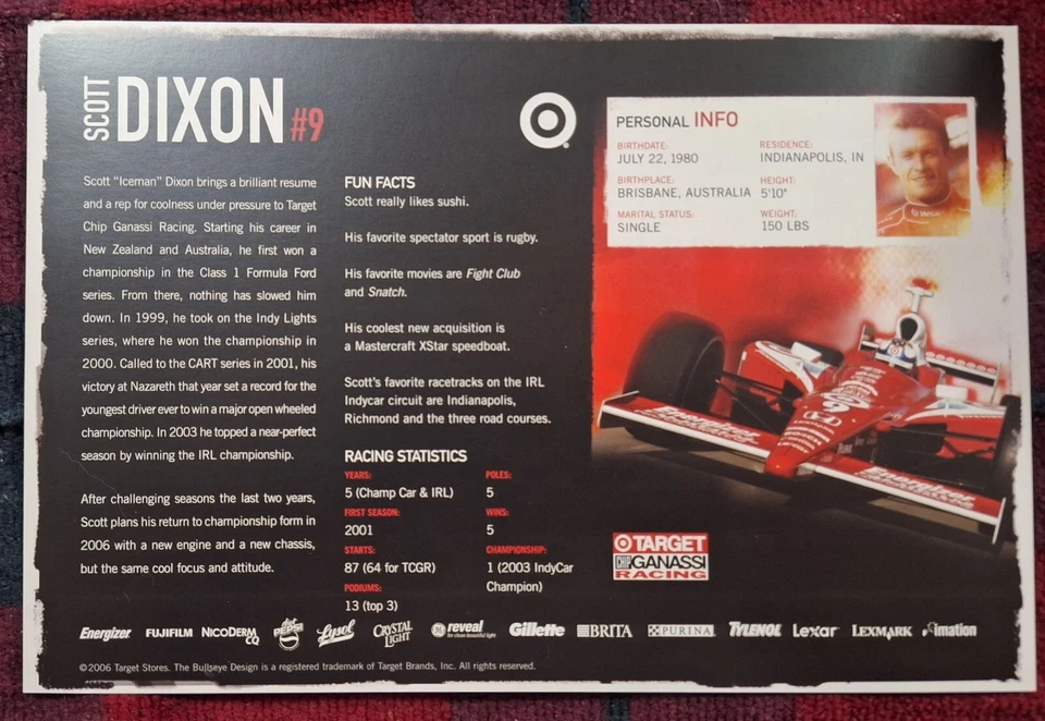 2006 SCOTT DIXON INDIANAPOLIS 500 PHOTO CARD 8.5" X 5.5" - Image 2 of 2