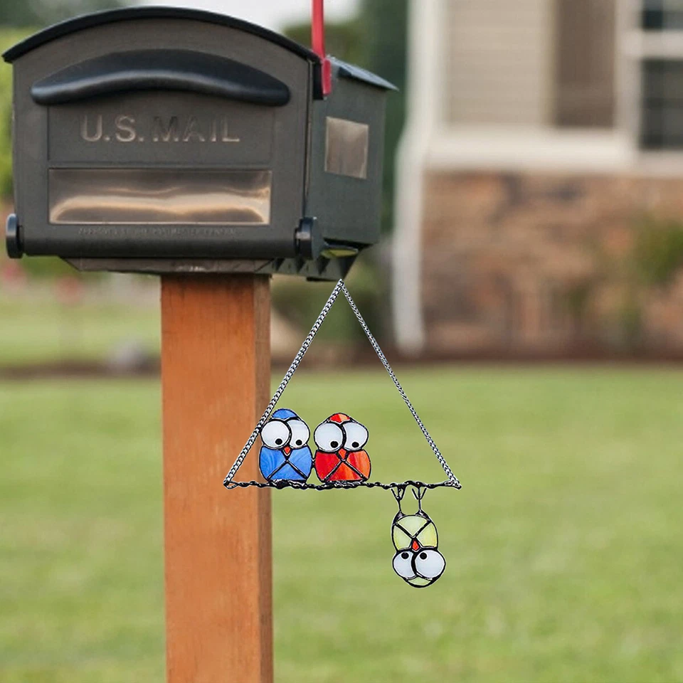 Stained Cartoon Bird Metal Glass Panel Bird Window Suncatcher Hanging Home Decor - Image 3 of 4