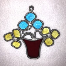 Stained Glass Potted Flower Window Decoration Sun Catcher 4 7/8" X 4 1/2  Vtg