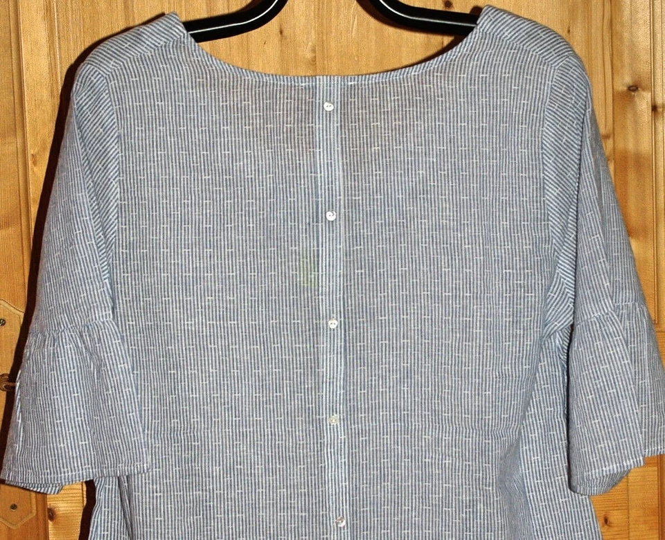 Blouse rayée coton et lin bleu boutons et fente dos T48 kiabi - Photo 4/4