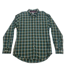 Tommy Hilfiger Shirt Mens XL Green Blue Plaid Long Sleeve Button Up Custom Fit
