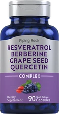 Resveratrol Berberine Grape Seed & Quercetin | 90 Capsules | by Piping Rock