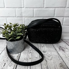 Whiting  Davis Black Mesh Cocktail Evening Bag Purse Crossbody Leather Strap