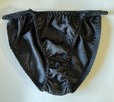 Vtg Van Mar Panties Black Shiny Satin String Bikini Panty NWT Size 7