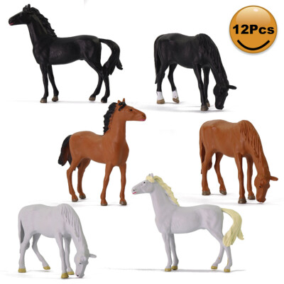 Evemodel 12pcs Model Trains Layout O Scale 1:43 Painted PVC Horses Farm Animal