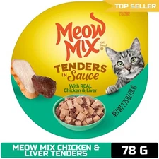 Meow Mix Tenders in Sauce Wet Cat Food, Chicken & Liver, 2.75oz Cup (12-Pack)