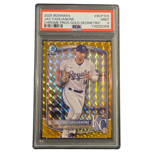 2025 Bowman Jac Caglianone Chrome Prospects Gold Geometric #BCP-103 25/50 PSA 9