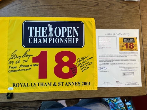 Jack Nicklaus & Gary Player signed & Autograph Flag with inscription JSA COA
