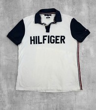 Polo Tommy Hilfiger taille M homme blanc bleu marine logo stretch coton manches