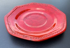 Peasant Village PV Coffee Saucer plate PV Octagon Red Beaded Edge Italy pottery