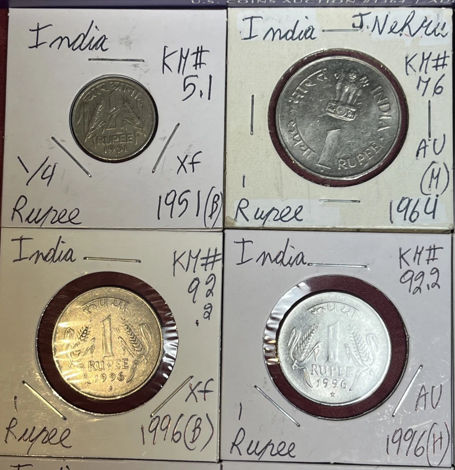 India 1/4, 1, 2 & 5 Rupees 1951 - 2015 XF - BU Condition 19 coin lot - Image 2 of 4