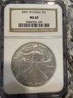 🔥🔥2007-W Silver Eagle MS-69 NGC Beautiful Coin High Grade Encapsulated