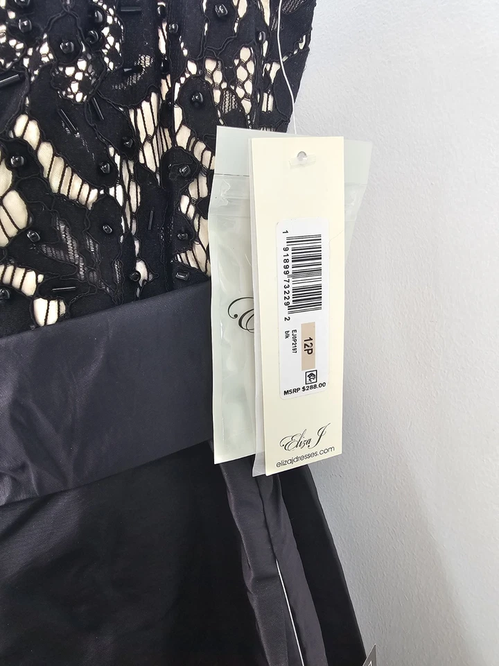 Eliza J Dress Black Lace Taffeta Cap Sleeve Floor Length Gown Women’s - Image 4 of 4