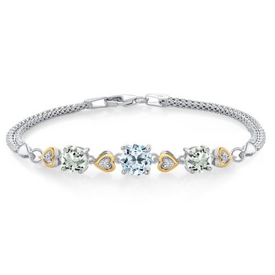 925 Sterling Silver and 10k Yellow Gold Sky Blue Topaz Green Prasiolite and