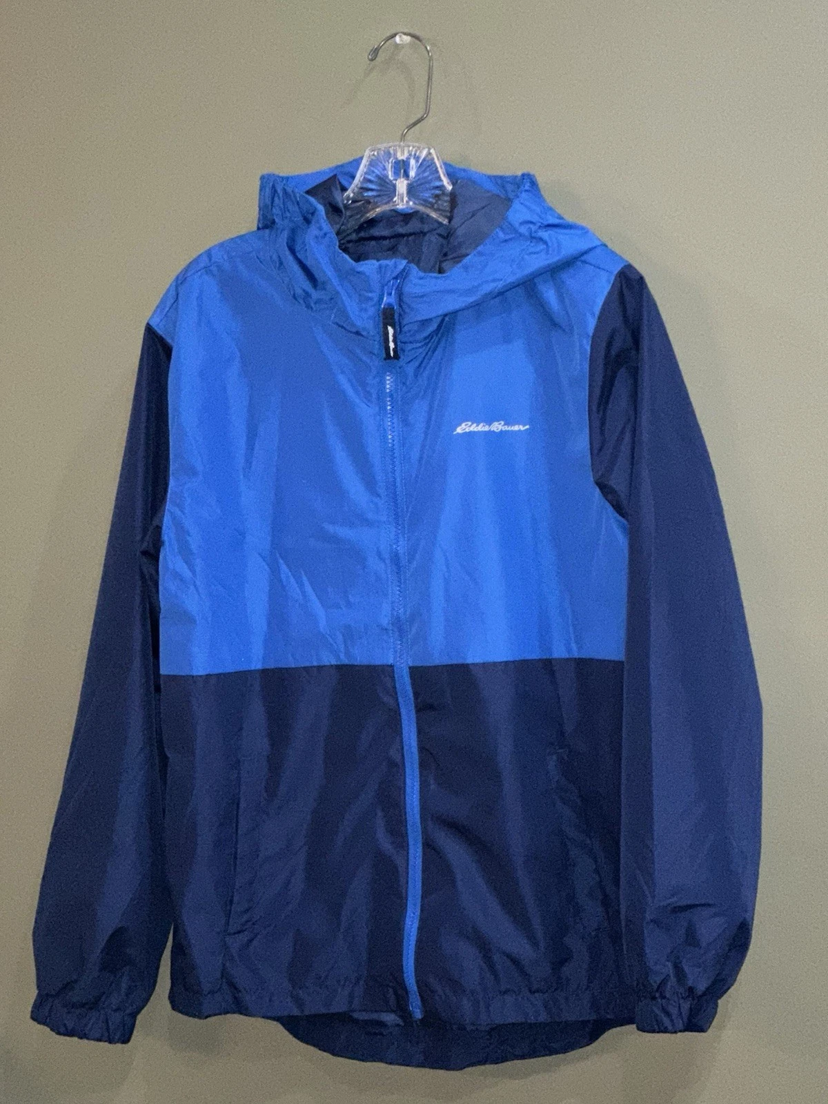 Eddie Bauer Boys Hooded Windbreaker Rain Jacket Blue Medium 14-16