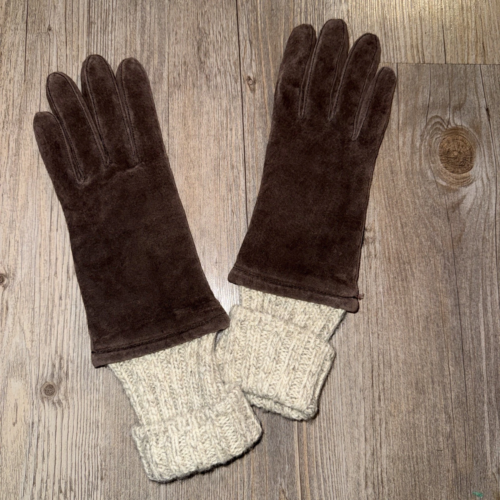 Vintage Aris Isotoner Leather Gloves Wool Lined & Cuff Size Medium Womens New