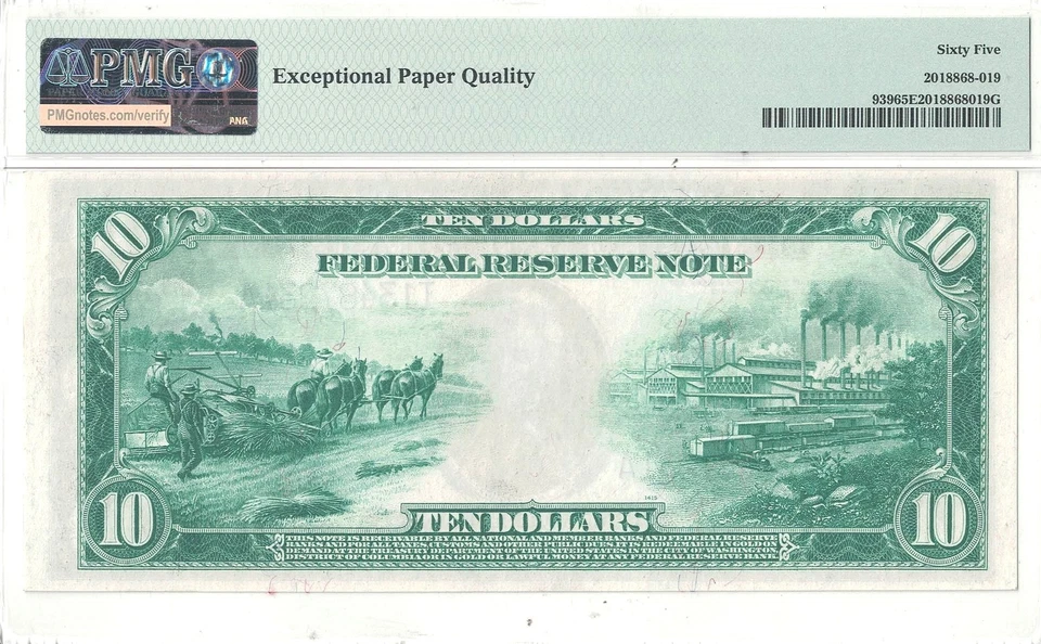 1914 $10 Federal Reserve Note Fr-939 PMG Gem-65 EPQ - Image 3 of 3