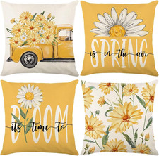 Farmhouse 18x18 Pillow Covers Set of 4 Floral Linen Throw Cushion Cases