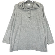 J Jill Women's M Hoodie Green White Rayon Blend Knit Long Sleeve Pullover