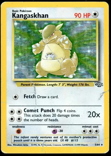 Kangaskhan - 5/64 - Jungle Set - Unlimited - Holo Rare - Pokemon WOTC - Damaged