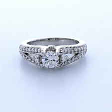 1.12 Carat F-VS2 Round Cut Earth Mined Certified Diamonds 14k Gold Accent Ring