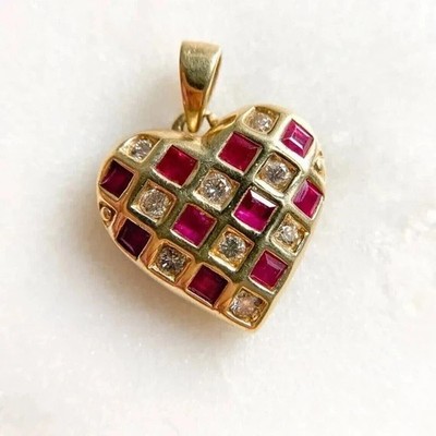 2.02 Ct Princess Red Ruby Fancy Heart Pendant 14K Yellow Gold Plated Lab Created