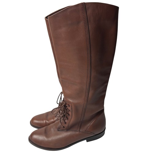 VTG Brown Leather Half Lace Knee High Riding Boots Pull On Argentina Womens 7 M - Image 1