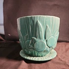 McCoy Sand Dollar Aqua Green 4" Planter w/attached Underplate c. 1940's-1950's