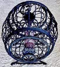 Vintage Ornate Wrought Iron Barrel-Shaped Locking Wine Rack Holds 7 bottles!