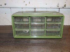 Gabinete organizador vintage de 9 cajones de plástico con cajones de plástico transparente verde/aguacate
