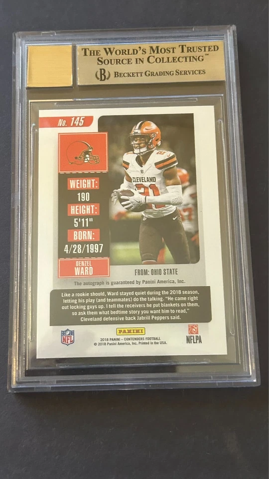 2018 Panini Contenders Rookie Ticket Auto 10 Denzel Ward #145 BGS 9.5 GEM MINT - Image 3 of 4