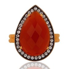 Natural Red Onyx Zircon Gemstone Sterling Silver Gold Plated Ring Jewelry